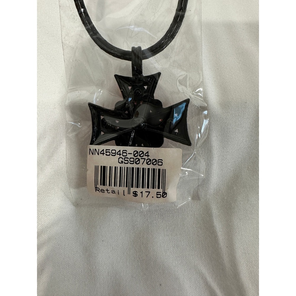 Red Rhinestone Maltese Cross Pendant Necklace Black Cord Goth Emo NN45946-004 - Picture 7 of 7